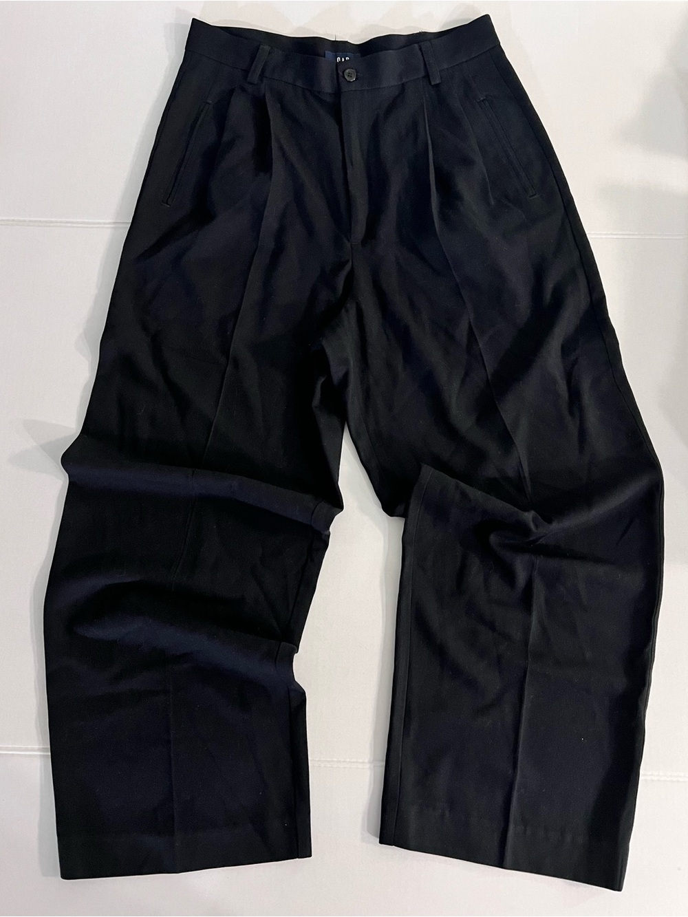 VINTAGE Y2K GAP WIDE LEG HIGH WAISTED BLACK PLEATED TROUSER PANTS RAYON BLEND 12